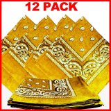 Paisley Bandana (100% Cotton) - Yellow 22" x 22" 12 Pack (image for) Paisley Bandana (100% Cotton) - Yellow 22" x 22" 12 Pack
